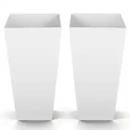 VEVOR - Tall Planters Set of 2, 26 Inch Large Outdoor Taper Planters for Outdoor Indoor Plants,Front Porch Plastic Modern Flower - White-Tapered V2