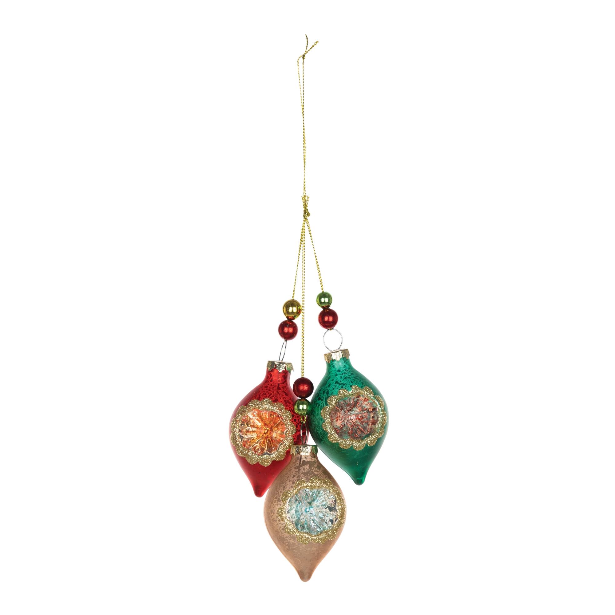 Angle. BreeBe - Glass Reflector Ornament Drop (Set of 12) - Red,Gold,Green.