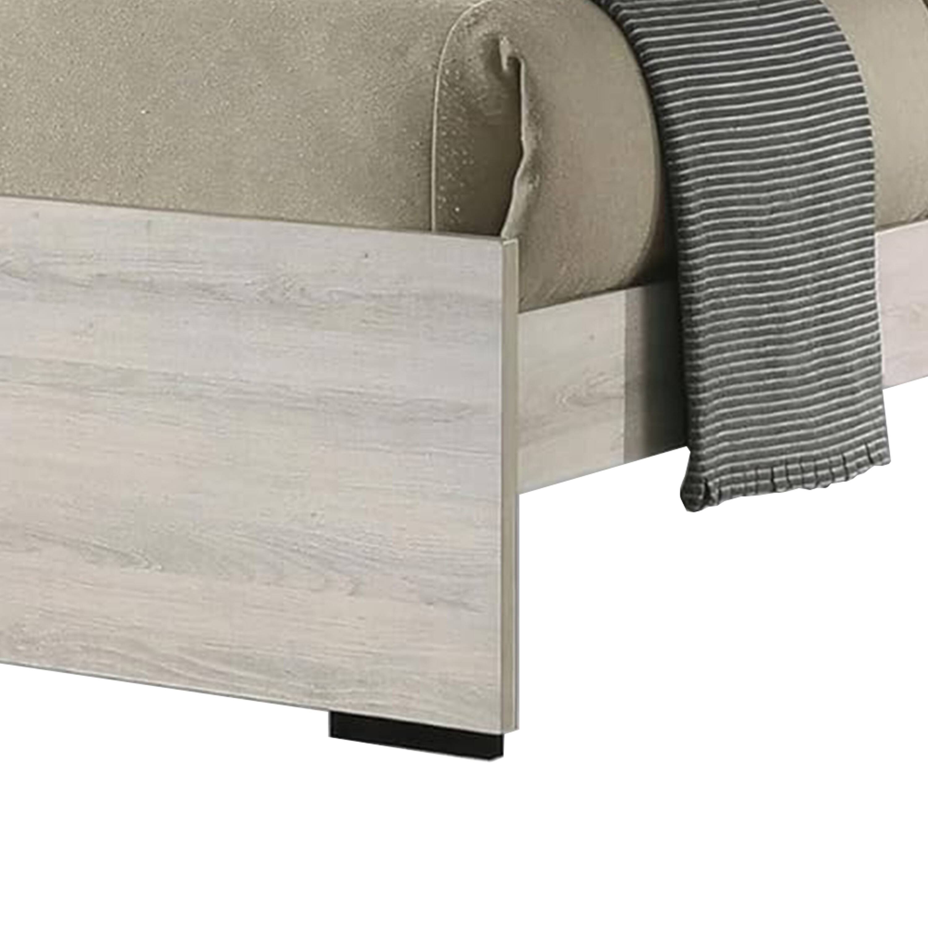 Alt View 3. Manhattan Lane - Hyao Queen Size Bed w LED on Headboard, Antique White Wash Finsih - White Wash.
