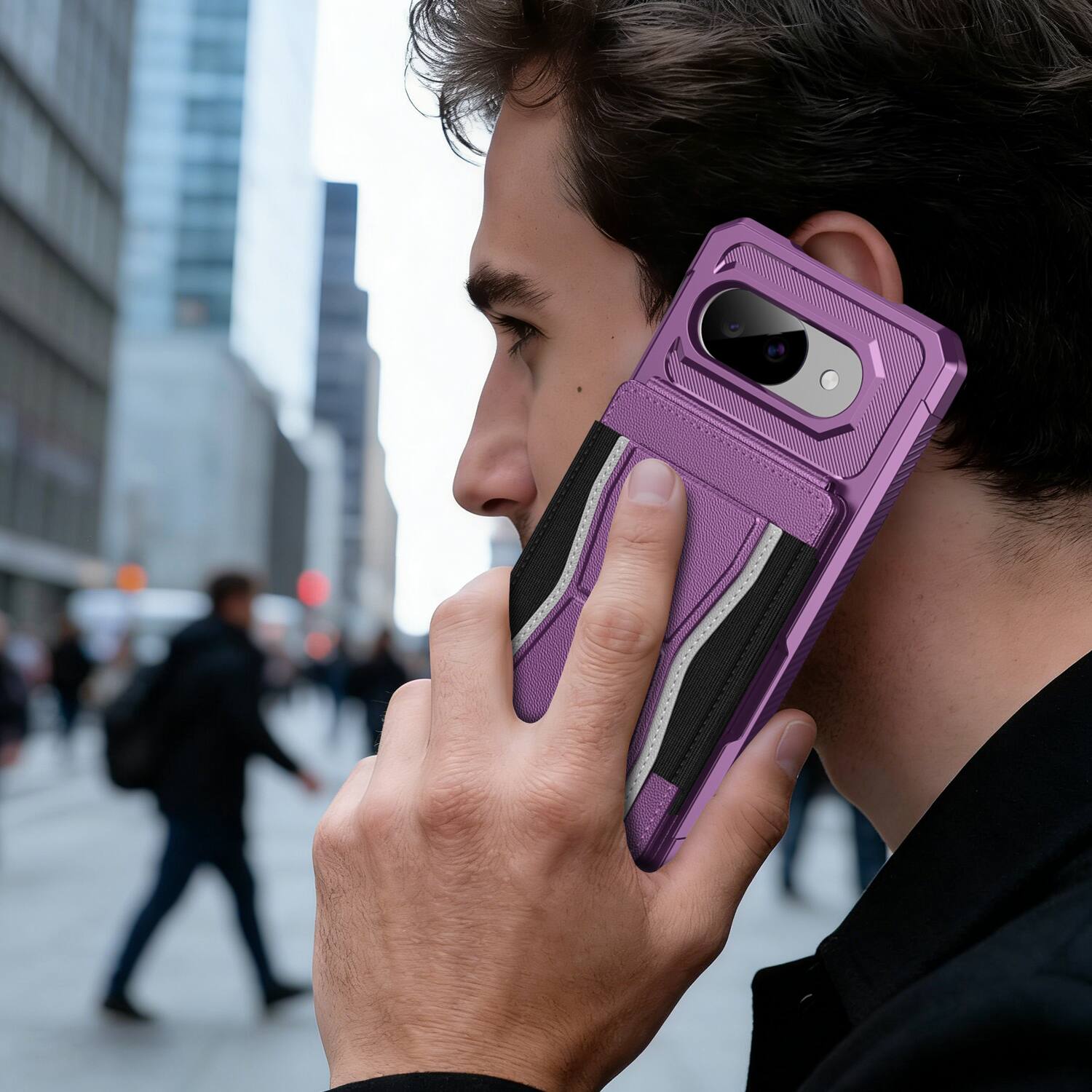 Alt View 1. Dteck - Rugged Wallet Case for Google Pixel 10a, Shockproof Protective Cover with Elastic Card Holder and Kickstand - Purple.