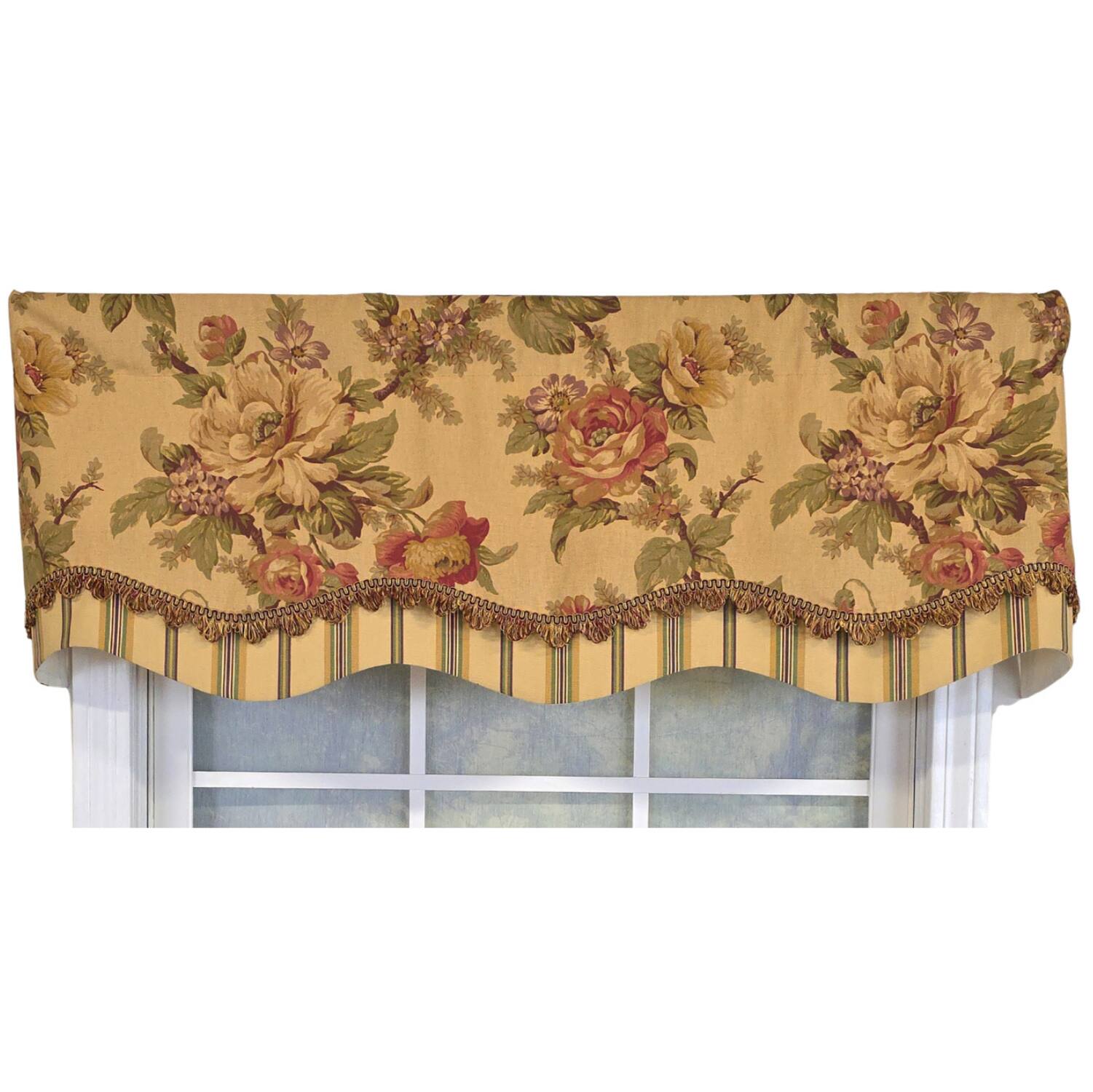 Left. RLF Home - RLF Home 100% Cotton Dewsbury Glory  Fully lined Windows Rod Pocket Valance 50" x 16"  Beige - Beige.