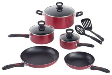 T-Fal - Mirro Get-A-Grip Nonstick 10-Piece Cookware Set - Red - Angle_Zoom
