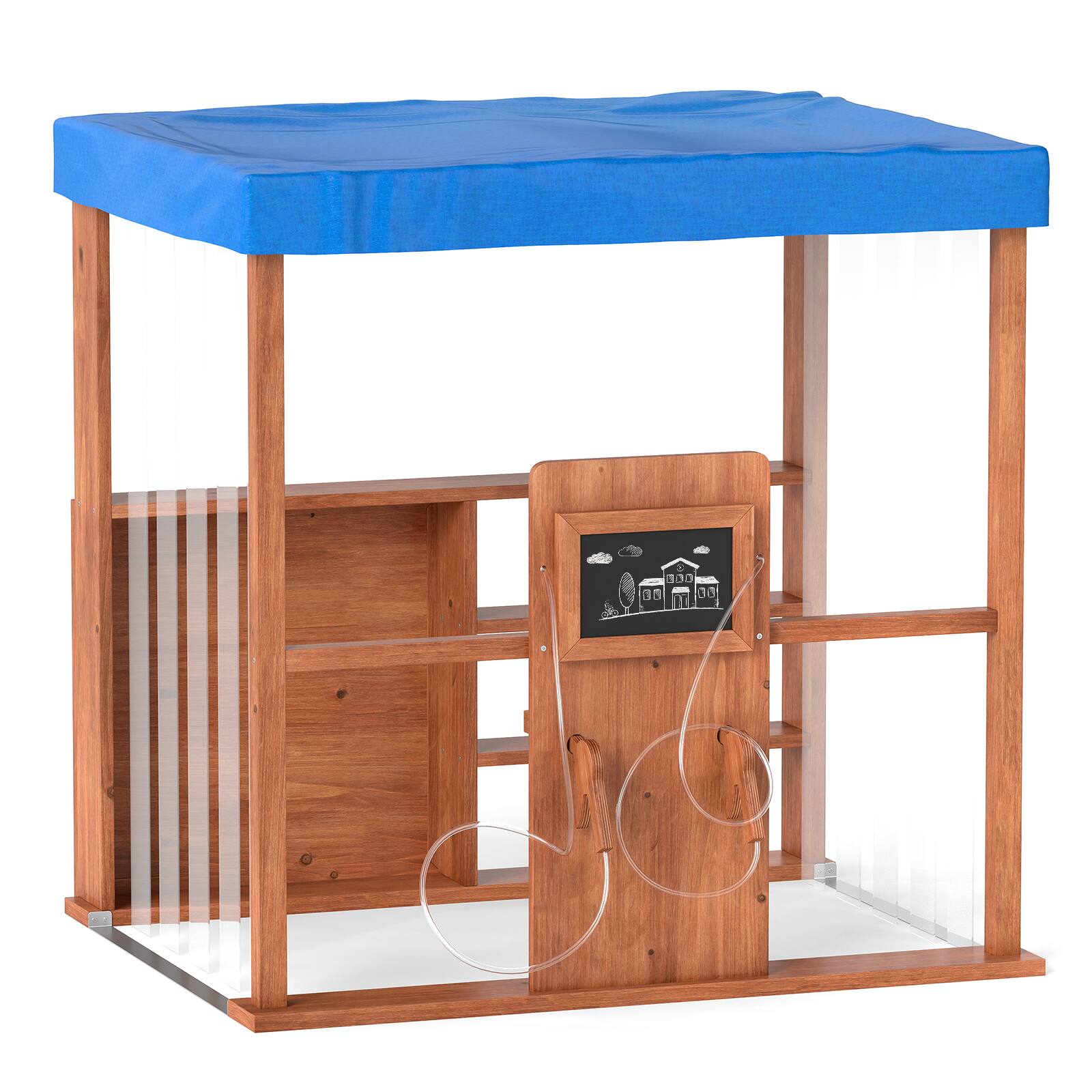 Alt View 9. Gymax - Gymax Kids Gas Station Playhouse w/ Gas Refueling Guns Chalkboards & Storage Shelves - Blue, Brown.