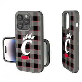 Keyscaper - NCAA - Cincinnati Bearcats Plaid Soft Touch iPhone Case - 14 - Gray