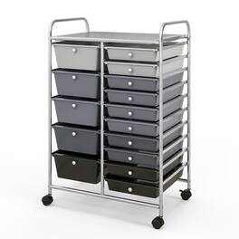 Gymax - 15 Drawer Rolling Storage Cart Opaque Multicolor Drawers Home Organizer Mixed Black - Silver, Mixed Black
