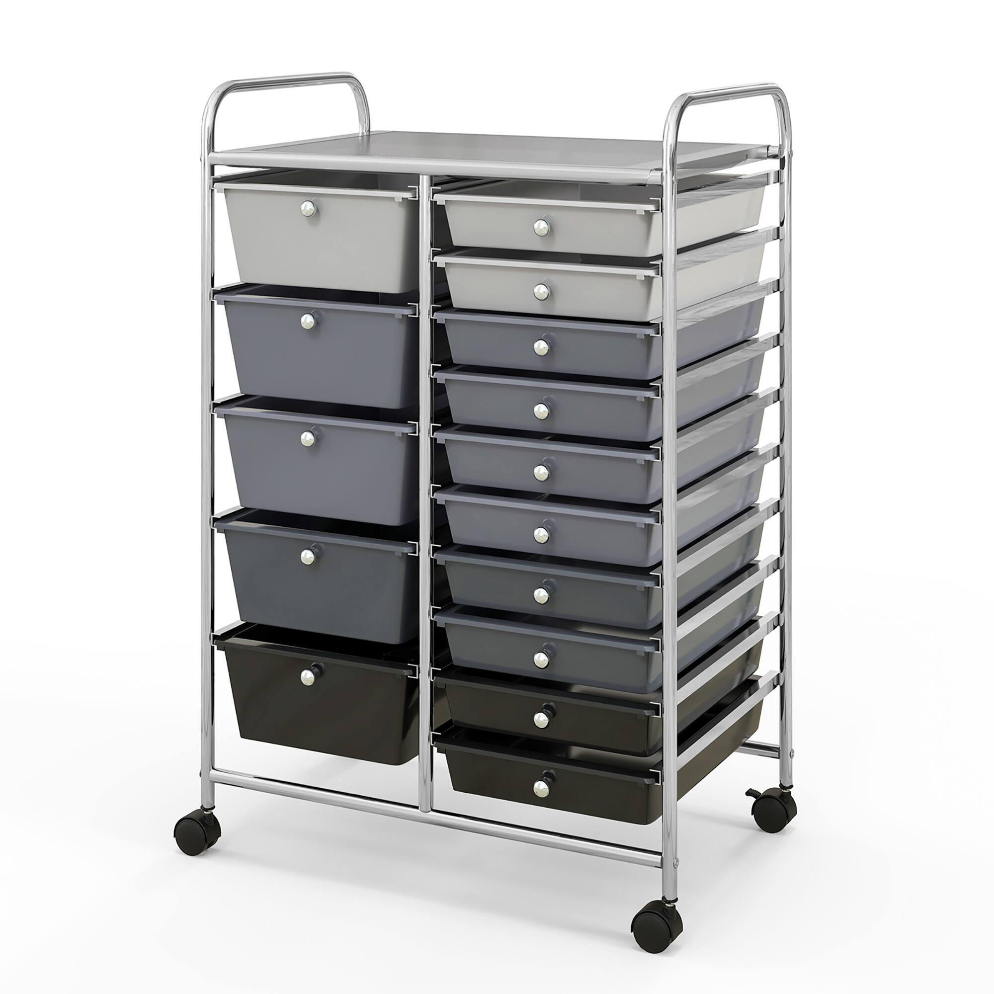 Front. Gymax - Gymax 15 Drawer Rolling Storage Cart Opaque Multicolor Drawers Home Organizer Mixed Black - Silver, Mixed Black.