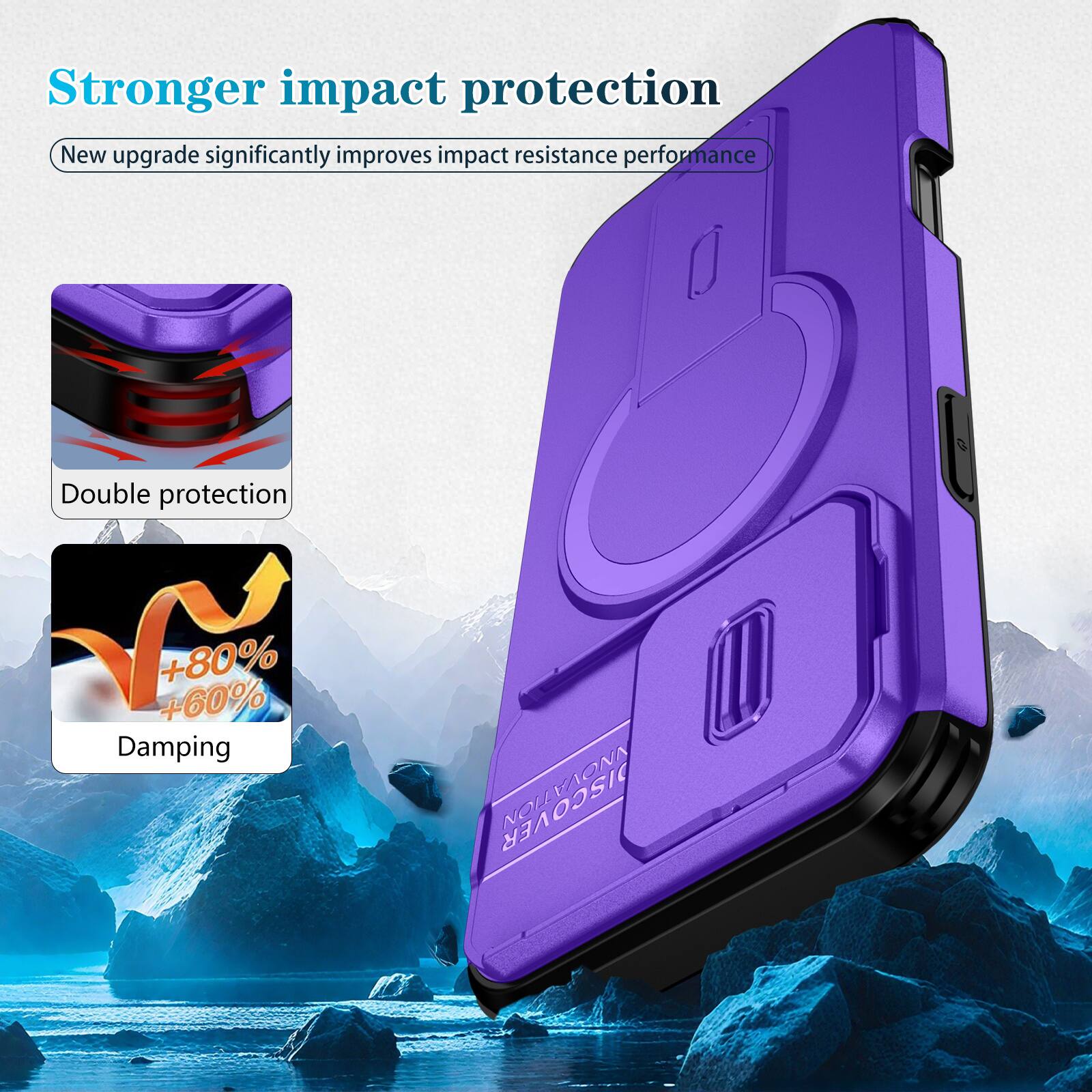 Stronger impact protection  
New upgrade significantly improves impact resistance performance  

Double protection  
+60% +80% Damping  

DISCOVER