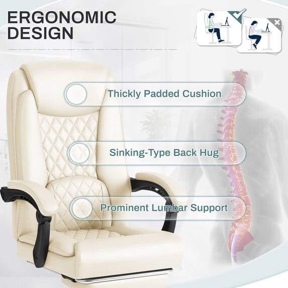 ERGONOMIC DESIGN

- Thickly Padded Cushion
- Sinking-Type Back Hug
- Prominent Lumbar Support