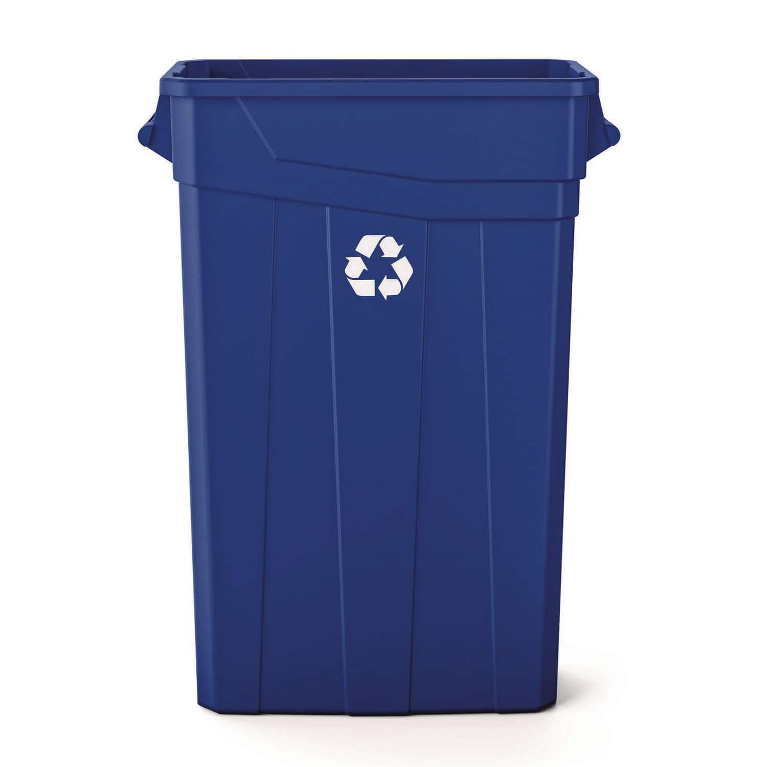 Suncast - 23 Gallon Resin Slim Recycling Trash Can, Plastic, Blue/White