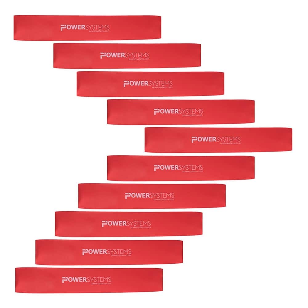 Power Systems - 12" Versa Loop Resistance Bands (10-Pack) - Medium (9-34 lb) Durable Workout Bands - Red