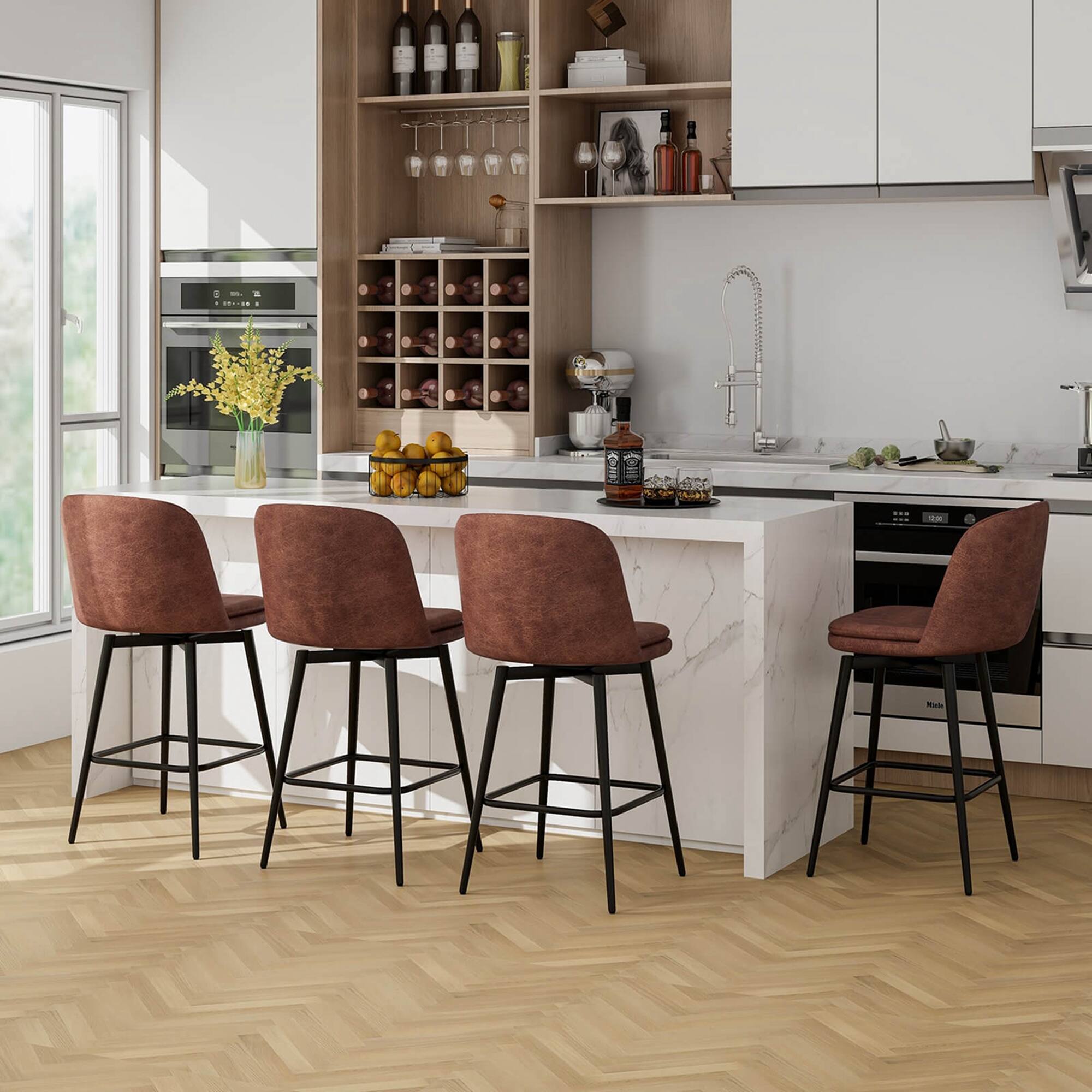 Alt View 3. Costway - 27 Inch Swivel Bar Stool Set of 2 with Padded Seat Metal Legs & Footrest - Brown.