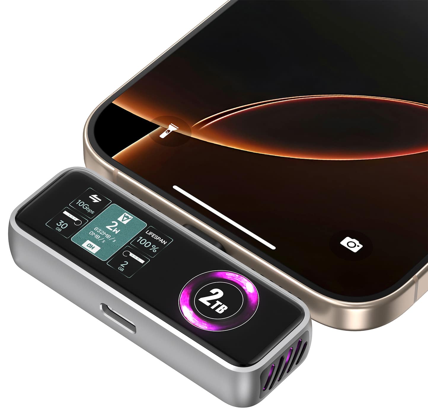 Zike - Z791C 2TB USB-C Expansion Memory Card, PD3.0, 990 MB/s, LCD Display, 4K 120fps Recording for iPhone 15/16/17 Pro Max - Black