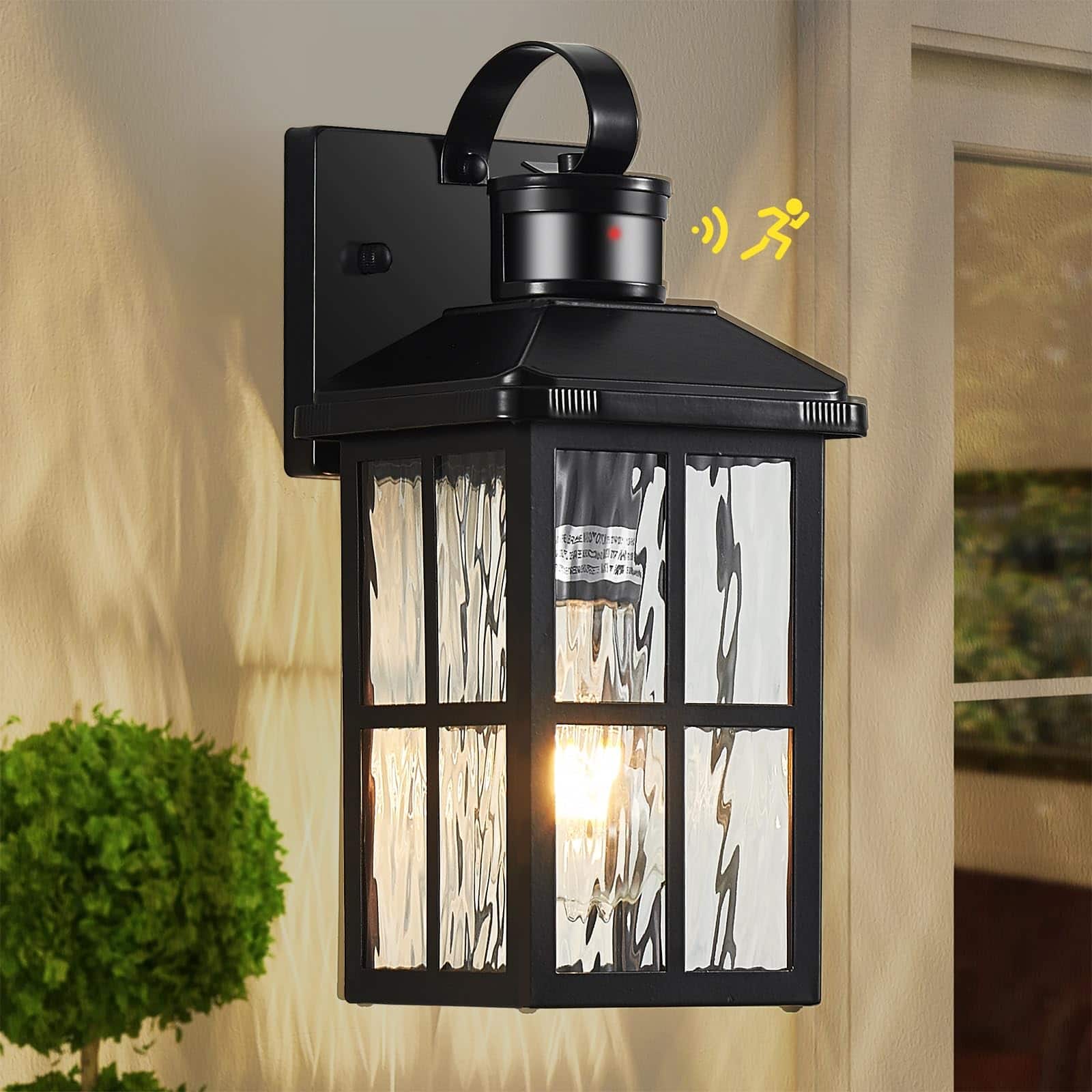 METALTON - Motion Sensor Outdoor Lights Dusk To Dawn Porch Light Exterior Lighting Fixtures Modern Outside Wall Mount - Black
