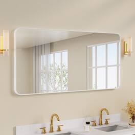 WELLFOR - 60 in. W. x 28 in. H Rectangular Aluminum Framed Wall-Mounted Bathroom Vanity Mirror - White