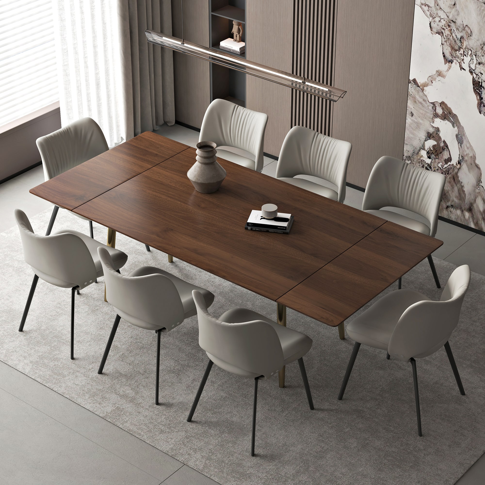 luck idea - 94.4" Retractable Dining Table, Seats 8 - 10 People,Modern Mid-Century Kitchen Dinner Tables - Walnut Color