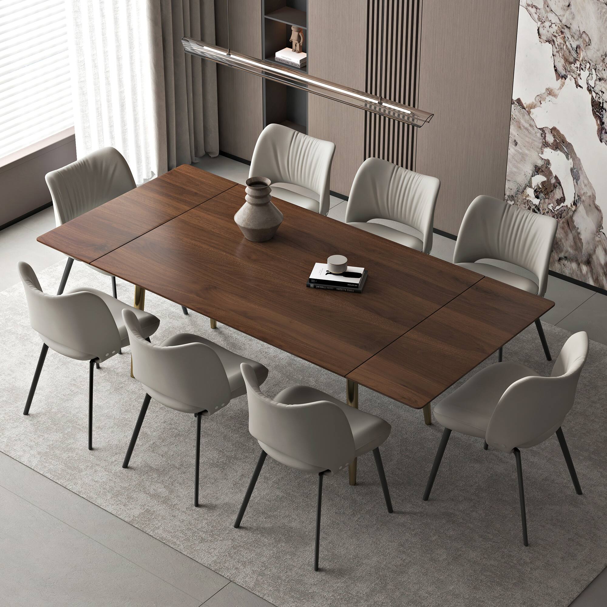 luck idea - 94.4" Retractable Dining Table, Seats 8 - 10 People,Modern Mid-Century Kitchen Dinner Tables - Walnut Color