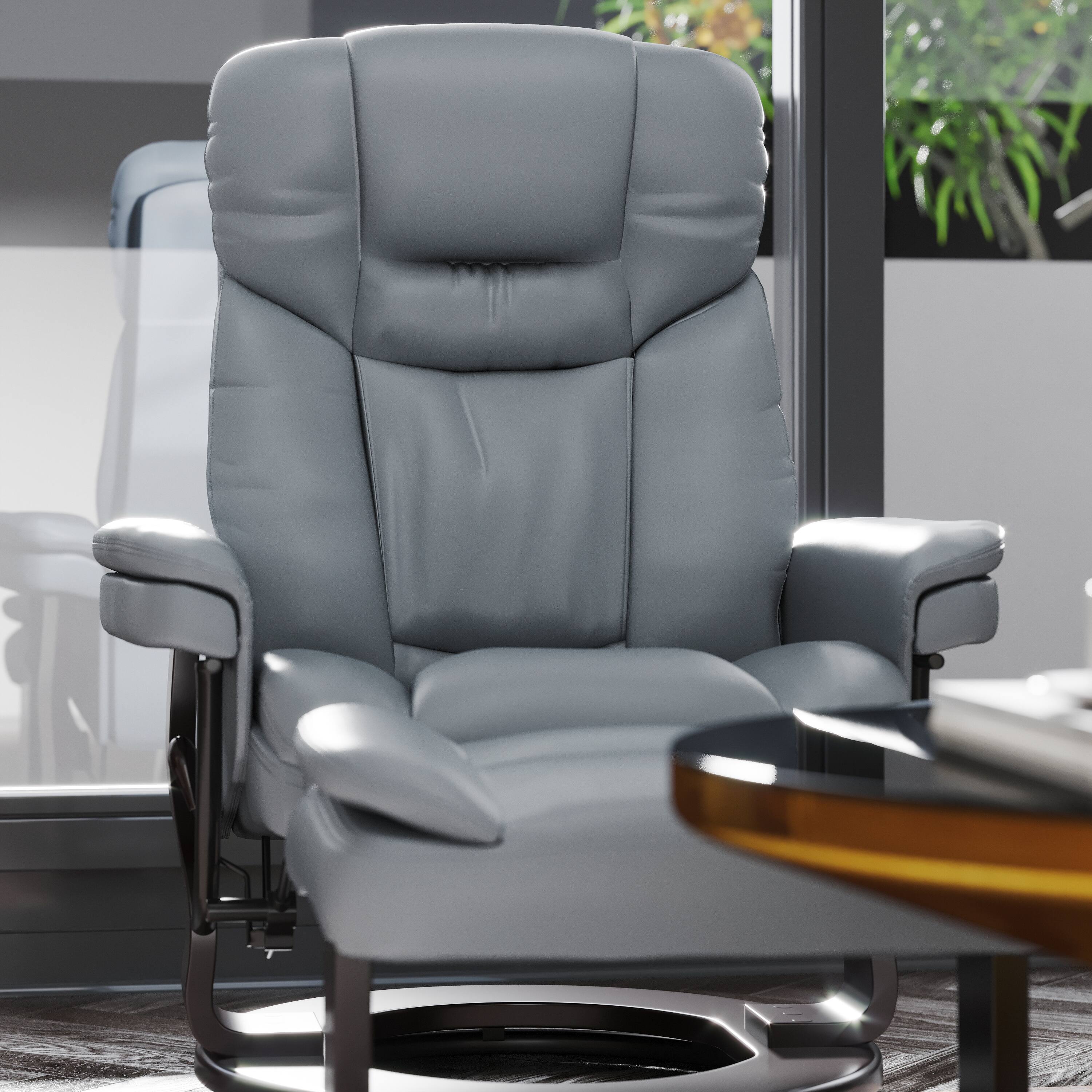 Alt View 4. Emma + Oliver - Multi-Position Recliner & Curved Ottoman with Swivel Wood Base - Gray.