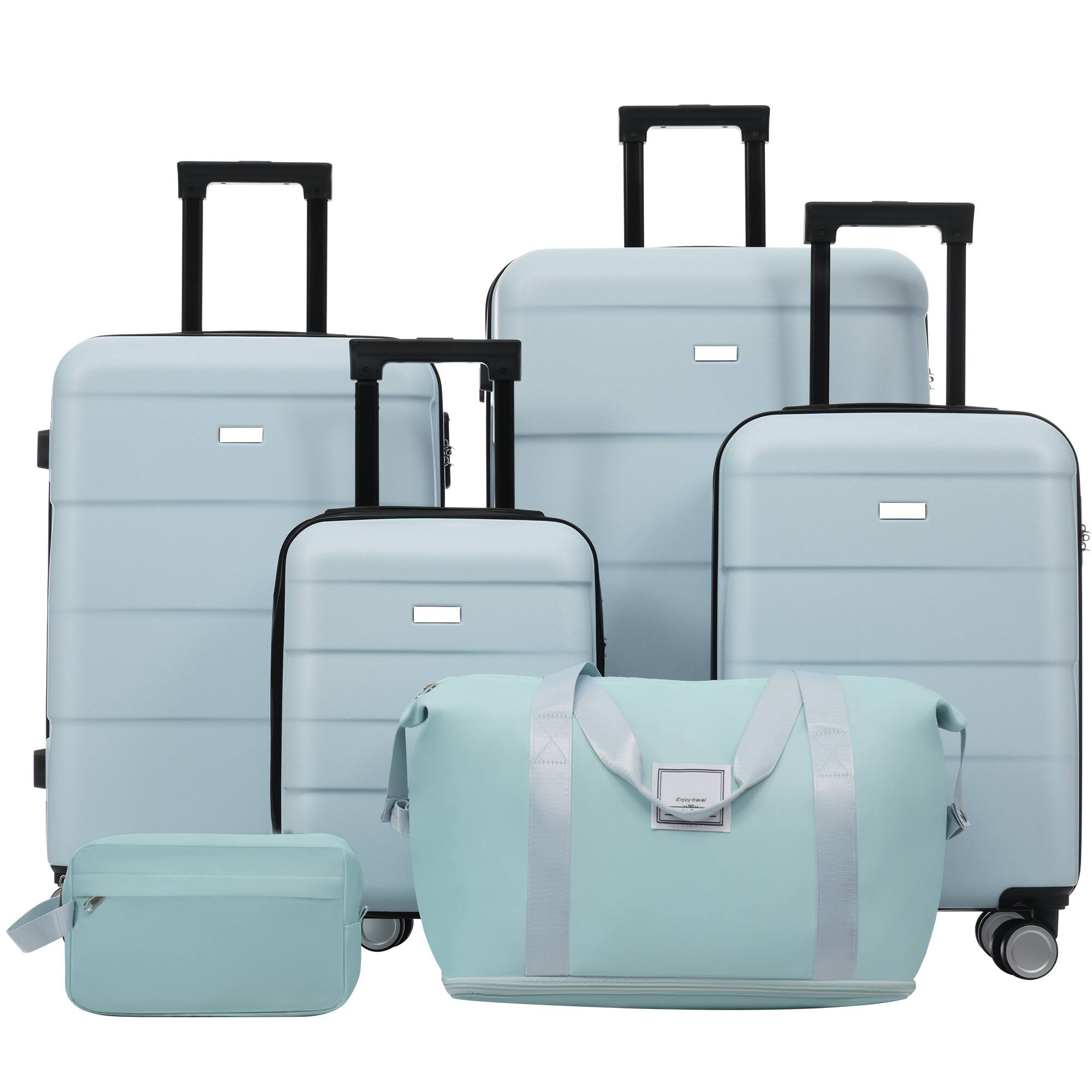 Alt View 10. Ecooso - 6-Piece ABS Hard Shell Luggage Set with Duffel & Toiletry Bag, Password Lock, Double Spinner Wheels, 16/20/24/28 - Light Blue.