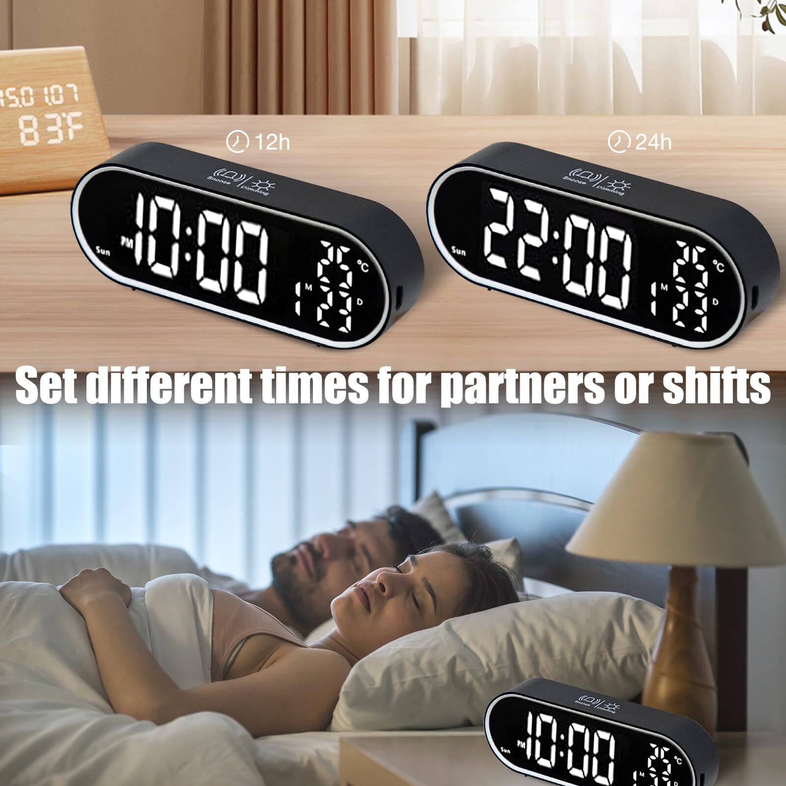 Back. Dazzed Corner - Digital Alarm Clock Large LED Display,USB Ports - Black.