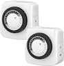 BN-LINK - 24-Hour Mini Plug Timers, 2-Prong, Indoor Use, 2-Pack, Programmable for Lamps, Fans, LED Lights, Fish Tanks - White