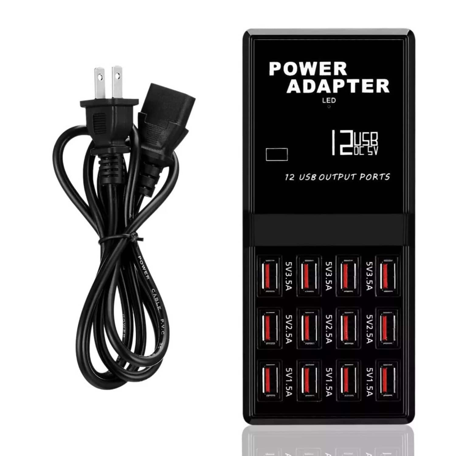 POWER ADAPTER
LED
12 USB DC 5V
12 USB OUTPUT PORTS
POWER CABLE P.V.C
5V3.5A
5V2.5A
5V1.5A
5V3.5A
5V2.5A
5V1.5A
5V3.5A
5V2.5A
5V1.5A