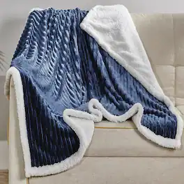 Noble House - Plazatex Corduroy Faux Sherpa Reverse Throw Blanket - 50" x 60" - Navy