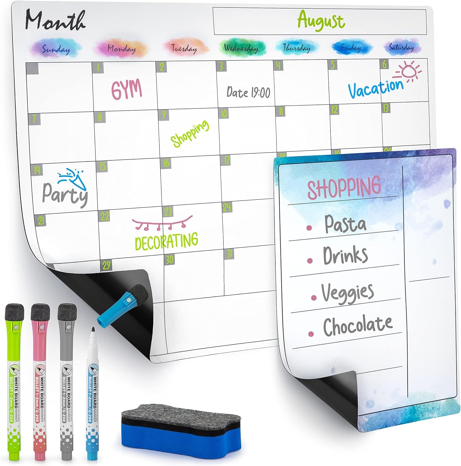 Zulay Kitchen - Magnetic Dry Erase Calendar Whiteboard Kit - Rainbow