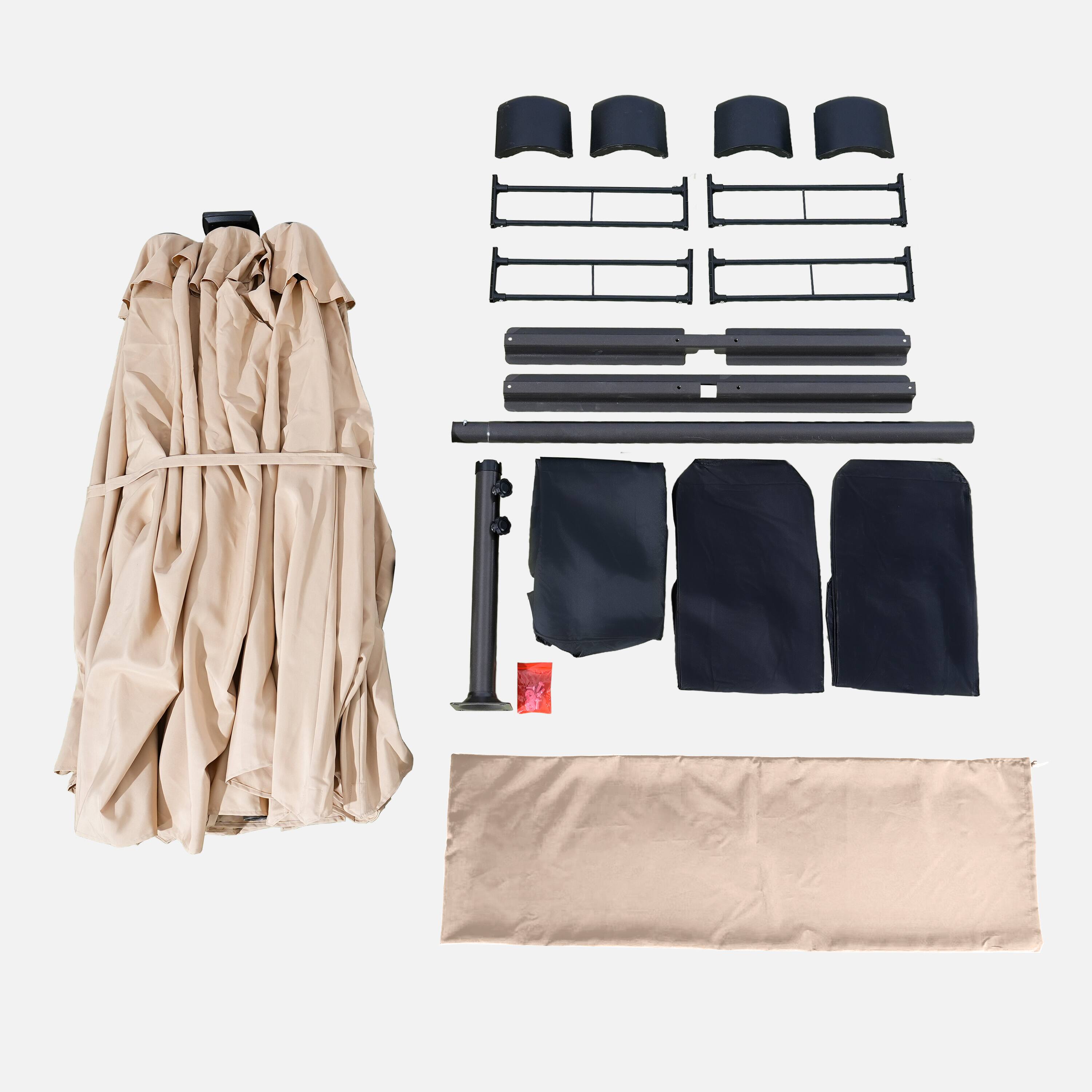 Alt View 8. Mondawe - 15ft Double-Sided Solar RGB LED Patio Umbrella with Base, Dual Charging - Tan.