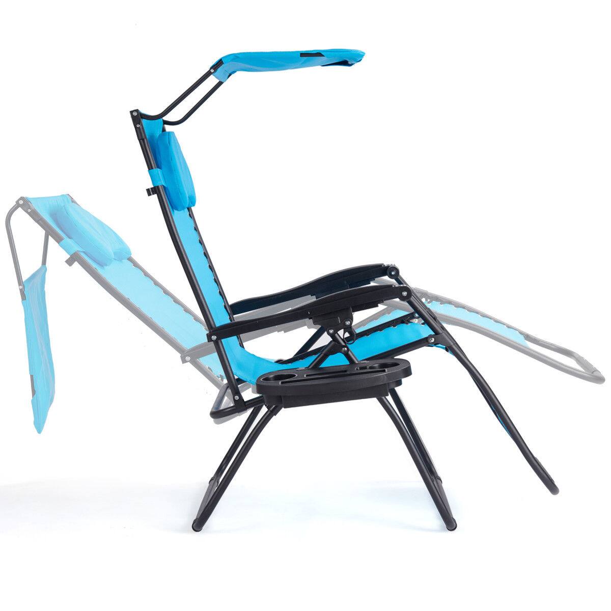 Alt View 8. Gymax - Gymax Folding Recliner Zero Gravity Lounge Chair W/ Shade Canopy Cup Holder Blue - Black, Blue.