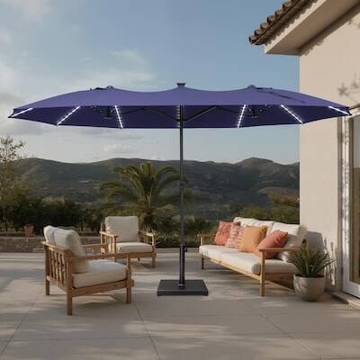 Alt View 6. Crestlive Products - Crestlive Products 15 x 9 FT Solar Light Double-Sided Patio Outdoor Umbrella Tilting Waterproof Metal Pole Base Included - navy blue.