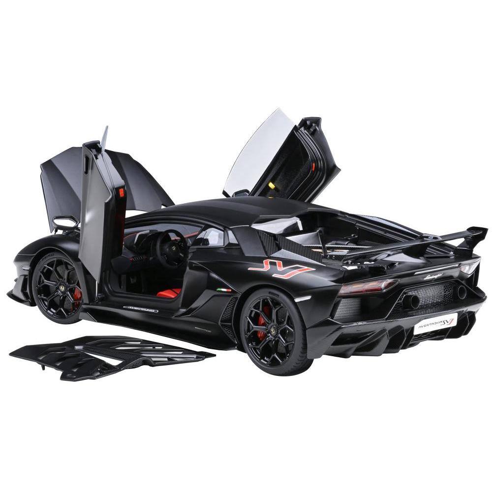 Angle. Autoart - Lamborghini Aventador SVJ Nero Nemesis Matt Black 1/18 Model Car by Autoart - Matt Black.