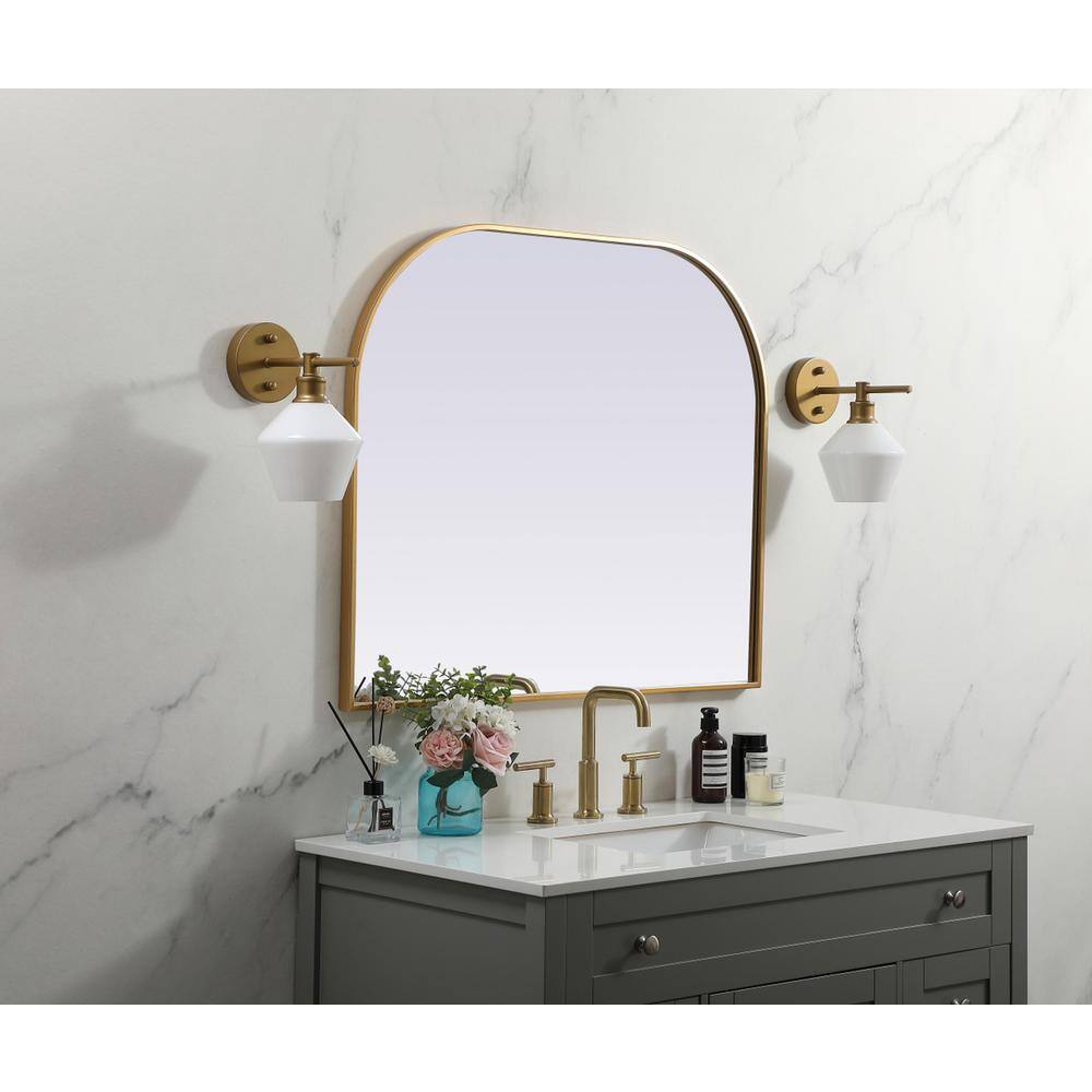 Alt View 7. Elegant Decor - Metal Frame Arch Mirror 36x30 Inch in Brass - Brass.