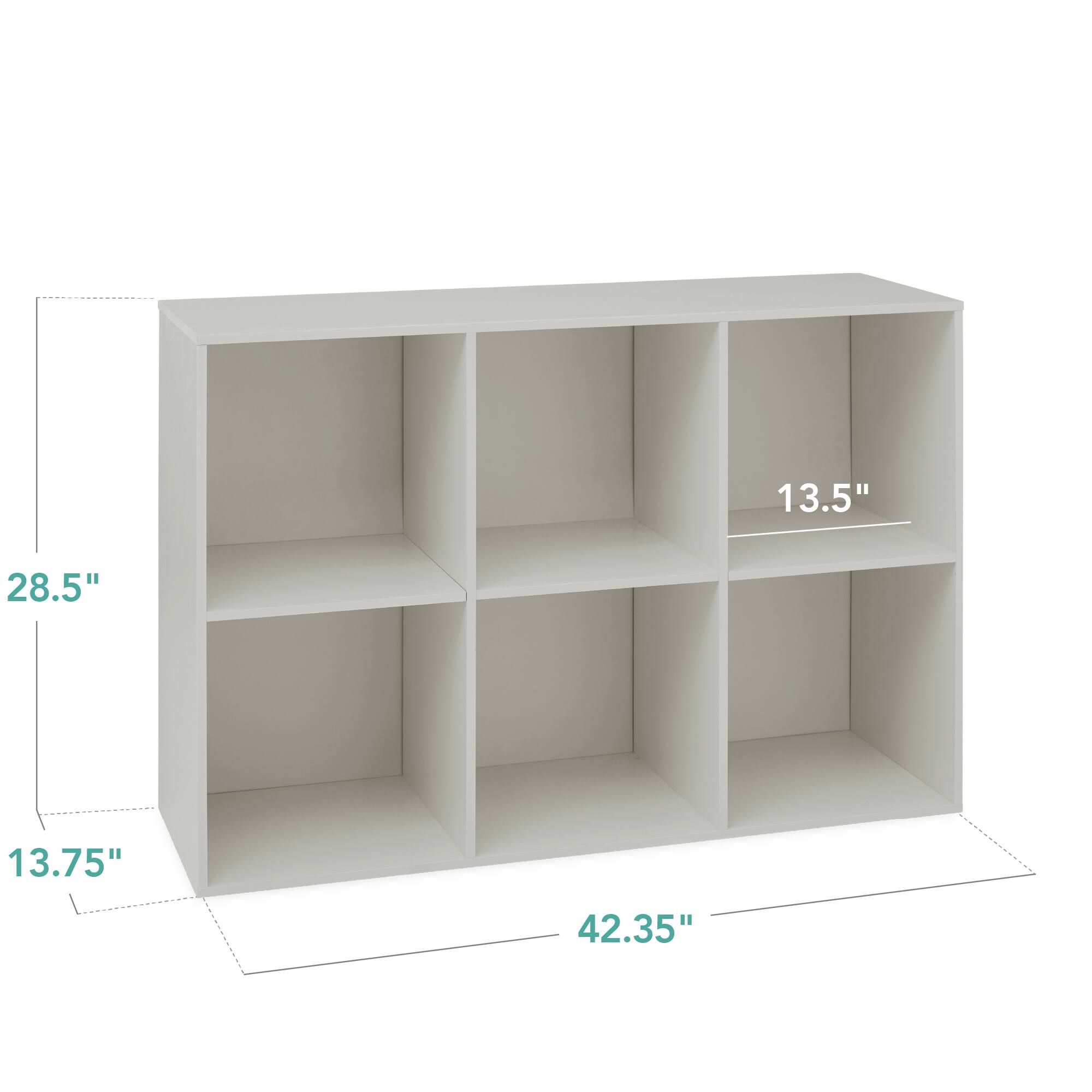The dimensions of the shelf are:

- Width: 42.35"
- Height: 28.5"
- Depth: 13.75"
- Shelf depth: 13.5"
