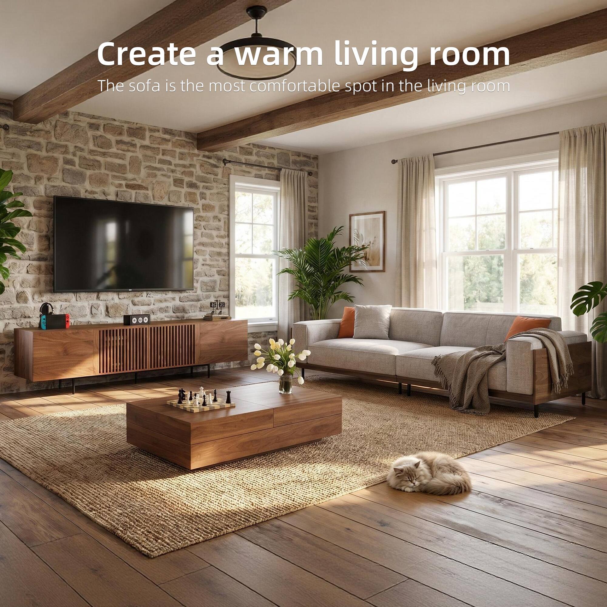 Create a warm living room  
The sofa is the most comfortable spot in the living room