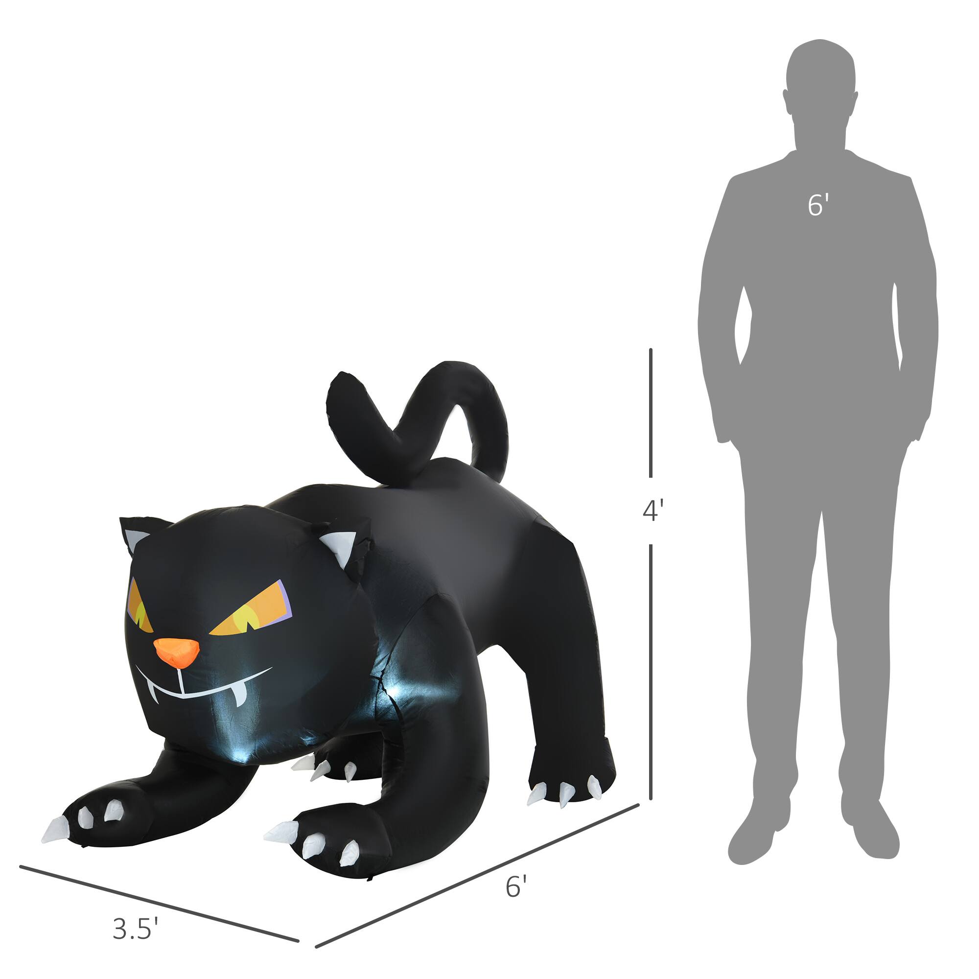 Alt View 2. Homcom - 6.2' Inflatable Halloween Black Cat, Blow Up Outdoor LED Yard Display, Waterproof - Black.