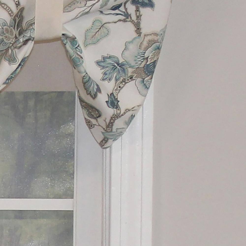 Angle. RLF Home - RLF Home Gianna Suspender Valance  Spa. 3" Rod Pocket, contrast ribbon Tie. 50" x 17" - Spa.