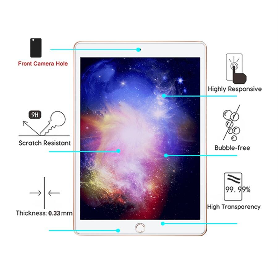 Front Camera Hole  
Highly Responsive  
9H Scratch Resistant  
Bubble-free  
99.99% High Transparency  
Thickness: 0.33 mm