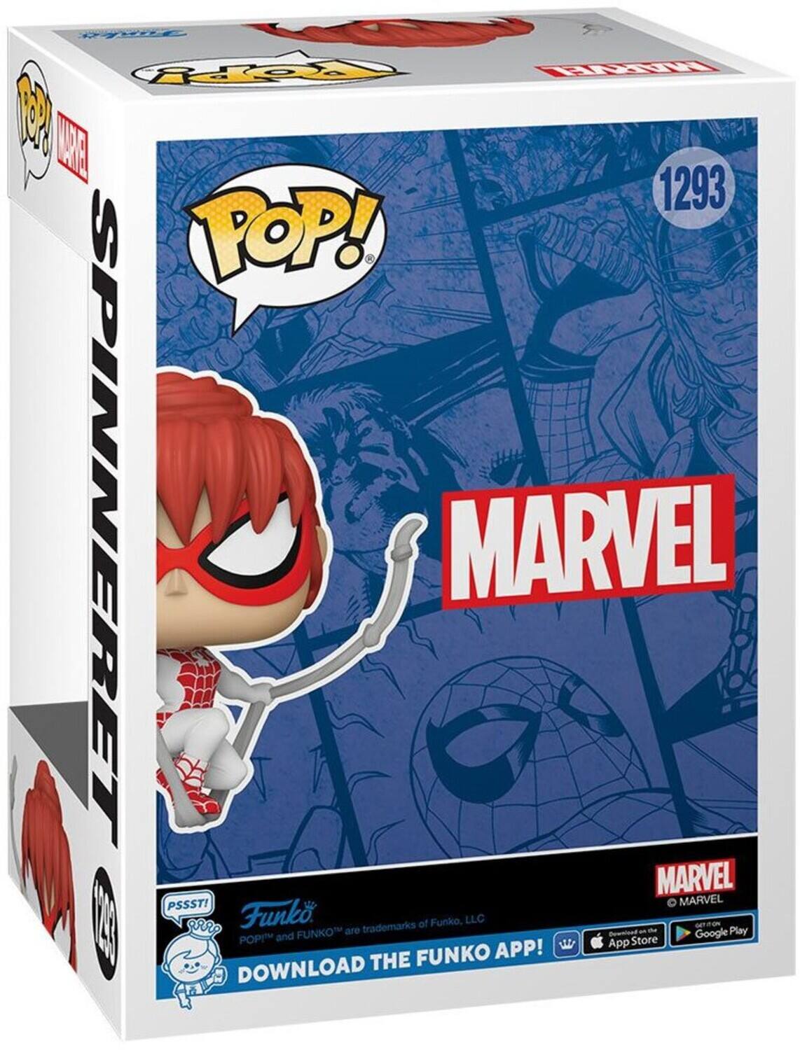 POP! SPINNER, MARVEL, MARVEL, PSSST!, MARVEL, 1293, Funko, trademarks of Funko, LLC, FUNKO are trademarks of Funko, LLC, DOWNLOAD THE FUNKO APP!, App Store, Google Play, POP! and FUNKO are trademarks of Funko, LLC, THE FUNKO APP!