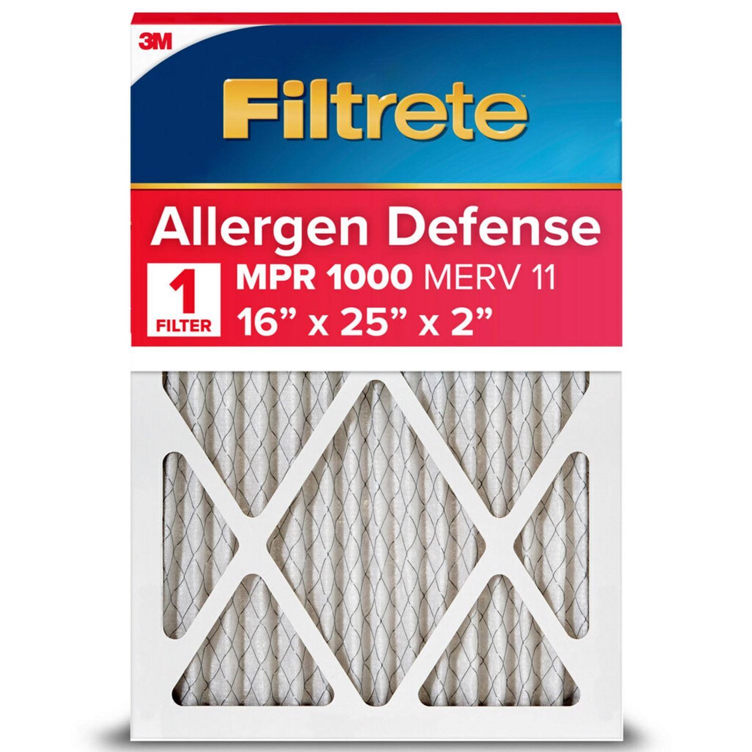 3M Filtrete Allergen Defense MPR 1000 MERV 11 1 FILTER 16" X 25" X 2"
