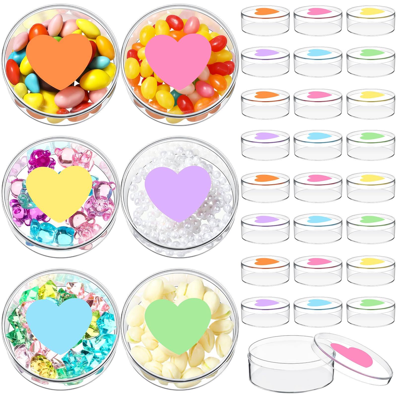 Alt View 1. Paradigms Interiors - 24 Candy Boxes Plastic Box With Heart Print Lid Clear Round Valentine's Day Basket Stuffer For Cookie Valen... - Warm Color.