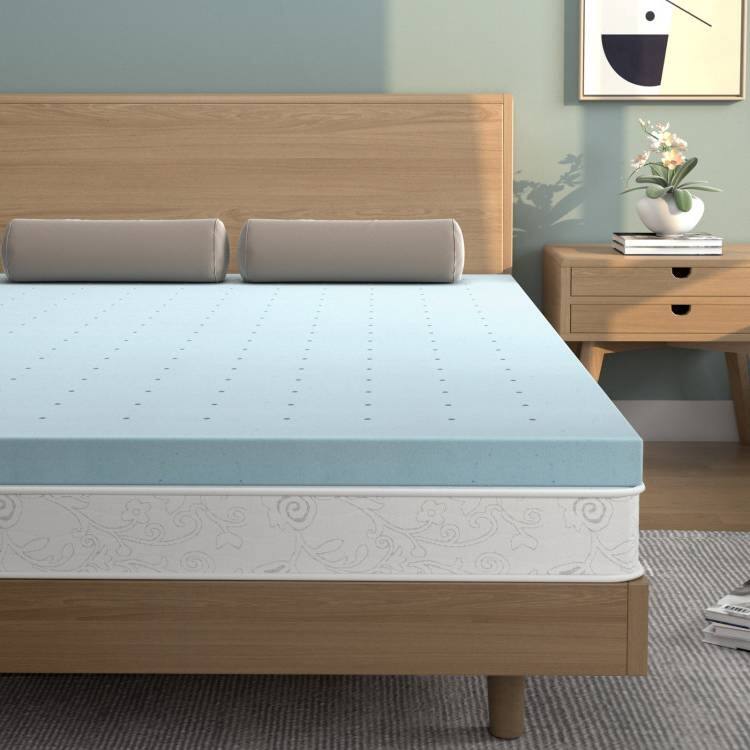 Angle. Hivvago - Full size 4-inch Thick Soft Gel Memory Foam Mattress Topper in Light Blue - Light Blue.