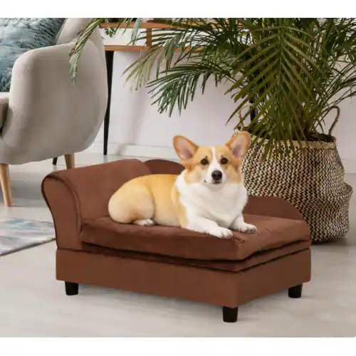 Front. AOSTIRMOTOR - Pet Sofa Dog Sofa for Small Dogs with Storage in Brown - Brown.
