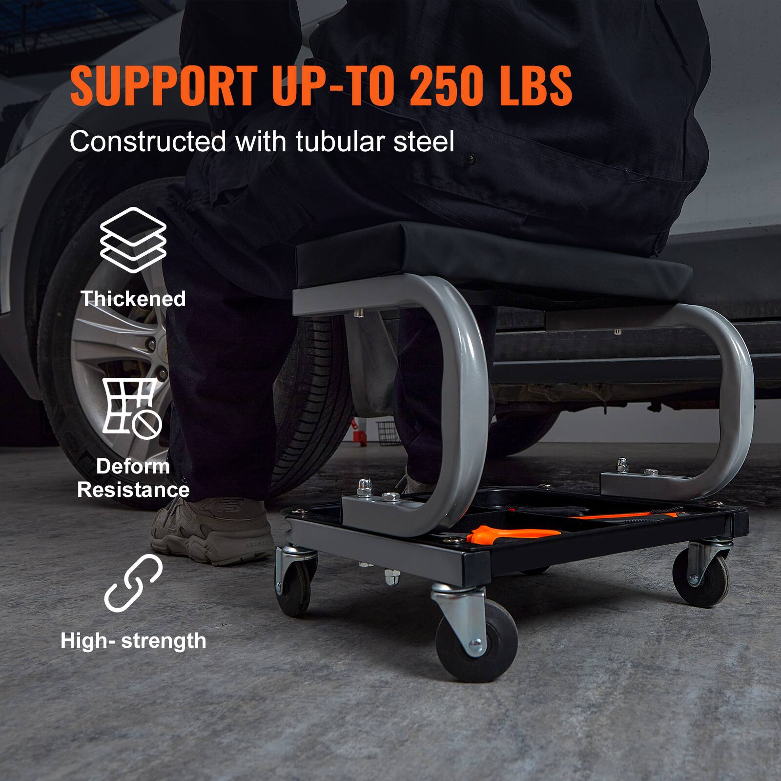 SUPPORT UP-TO 250 LBS  
Constructed with tubular steel  
Thickened  
Deform Resistance  
High-strength