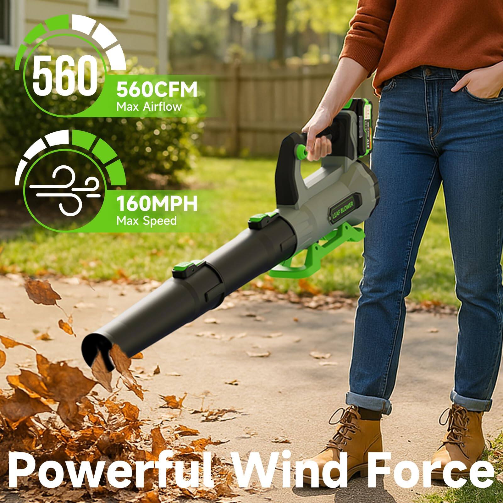 560CFM Max Airflow  
160MPH Max Speed  
Powerful Wind Force