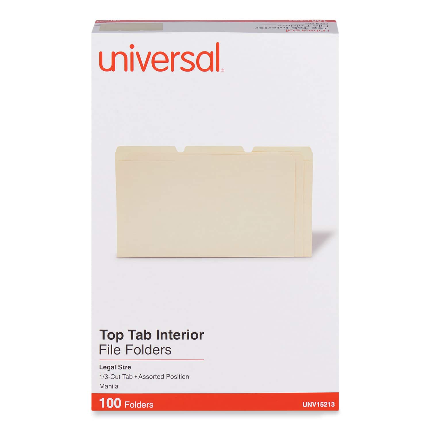 Universal - Interior File Folders, 1/3-Cut Tabs: Assorted, Legal Size, 9.5-pt Manila, 100/Box