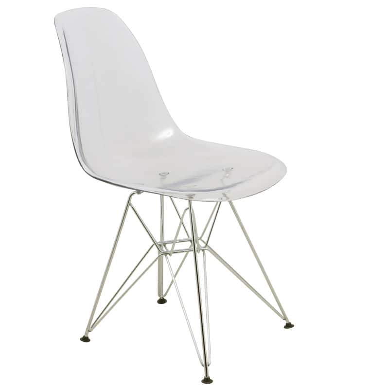 LeisureMod - Cresco Modern Acrylic Dining Chair, Ergonomic Curved Seat with Chrome Eiffel Base - Clear