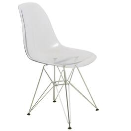LeisureMod - Cresco Modern Acrylic Dining Chair, Ergonomic Curved Seat with Chrome Eiffel Base - Clear