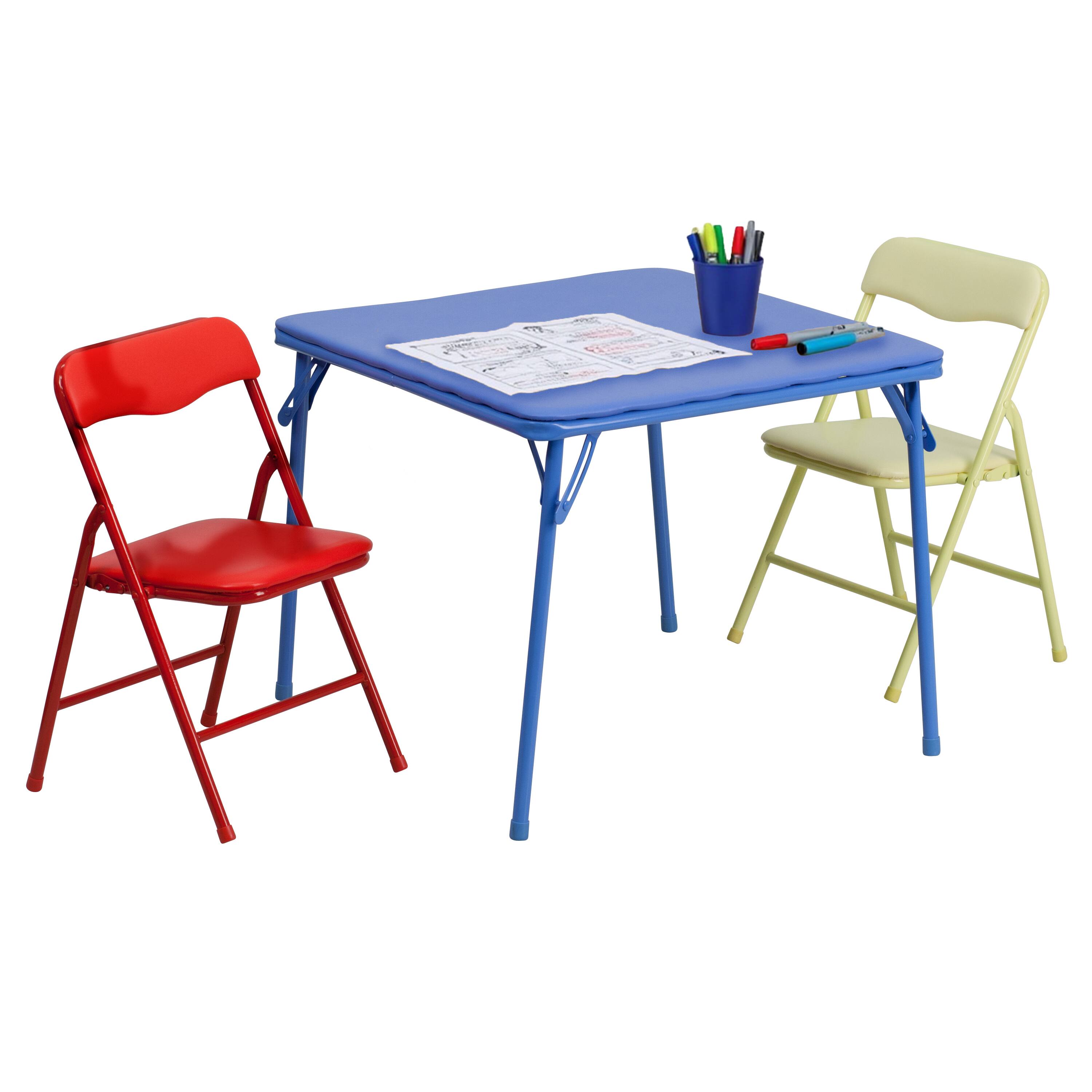 Alt View 4. Emma + Oliver - Kids 3 Piece Folding Table and Chair Set - Kids Activity Table Set - Blue.