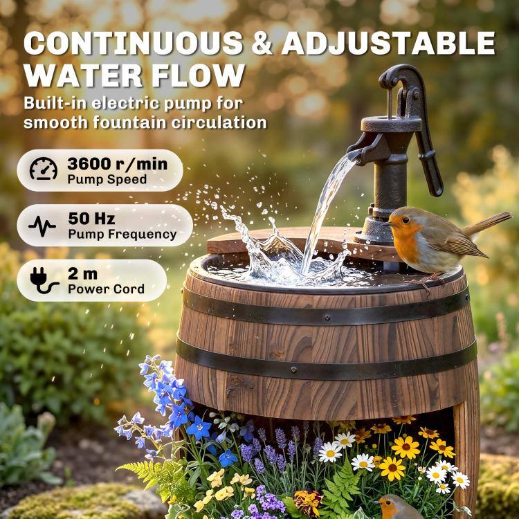 CONTINUOUS & ADJUSTABLE WATER FLOW  
Built-in electric pump for smooth fountain circulation  
3600 r/min Pump Speed  
50 Hz Pump Frequency  
2 m Power Cord