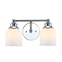 Jonathan Y - Lydia 14" 2-Light Farmhouse Cottage Metal LED Vanity Light with Frosted Glass Shades - Chrome